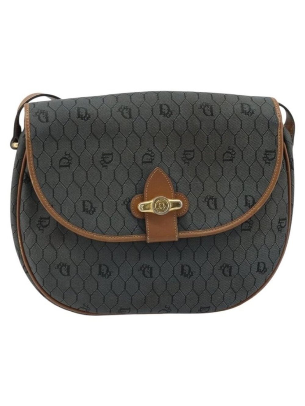 Authentic Christian Dior Honeycomb Canvas Shoulder Bag Black Gold - Picture 5 of 16